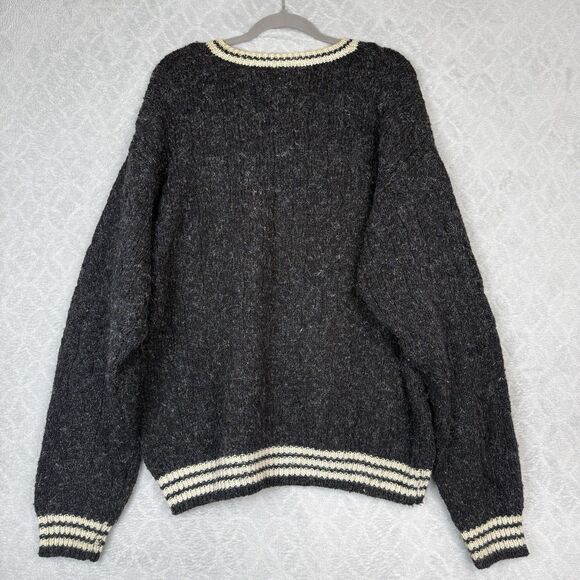 Vtg 90s Old Navy Wool Sweater Mens XL Gray Cable Knit Fisherman Chunky Grandpa - Picture 5 of 11